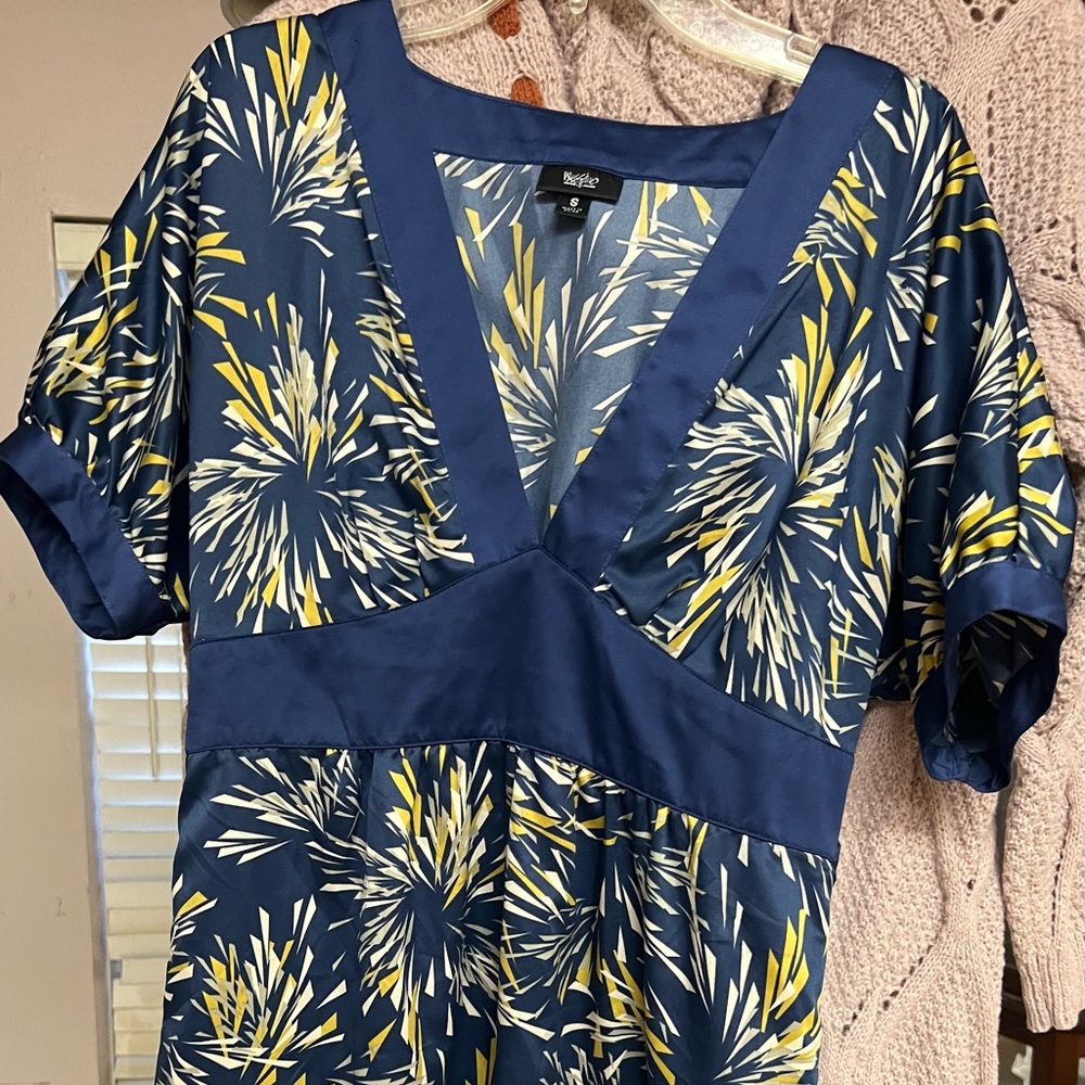 Mossimo Supply Co. Blue and Yellow V-Neck Sundress